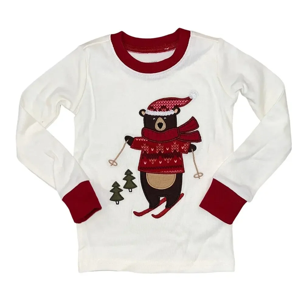 NWT Gymboree Boys Red & Ivory W/Skiing Christmas Bear Cotton Pajamas